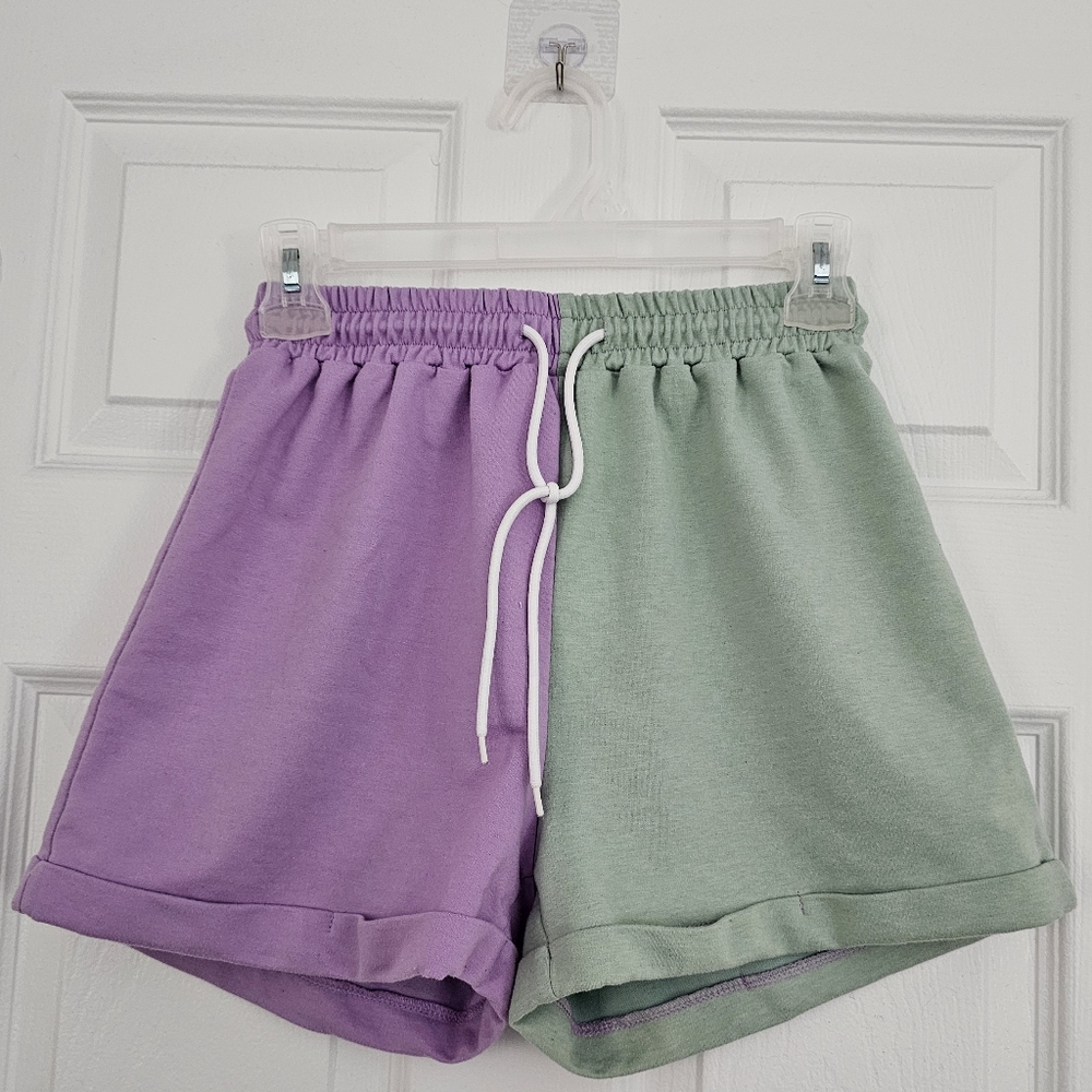 Lavender and Mint Two-Tone Drawstring Shorts